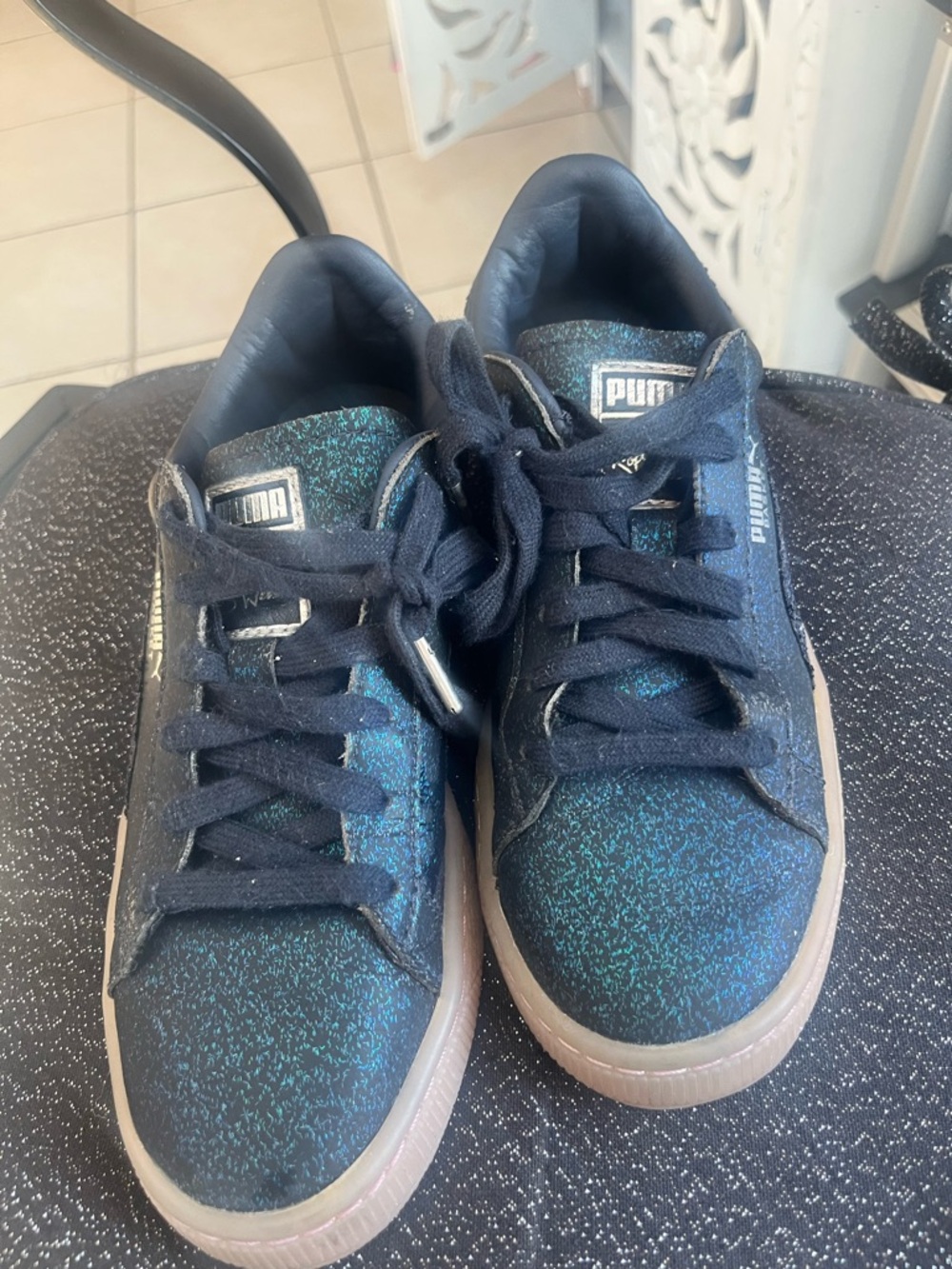 Puma basket- Black Teal Glitter Low-Top Sneakers-